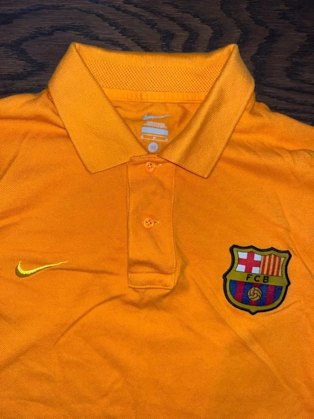 Orange Nike FCB Barcelona Soccer Jersey Style polo Shirt M Slim Camp Nou